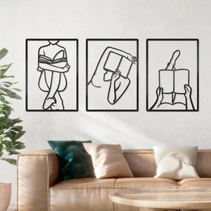 3 Pcs Female Minimalist Line Wall Art Black Abstract Wall Art for Reading Roo...