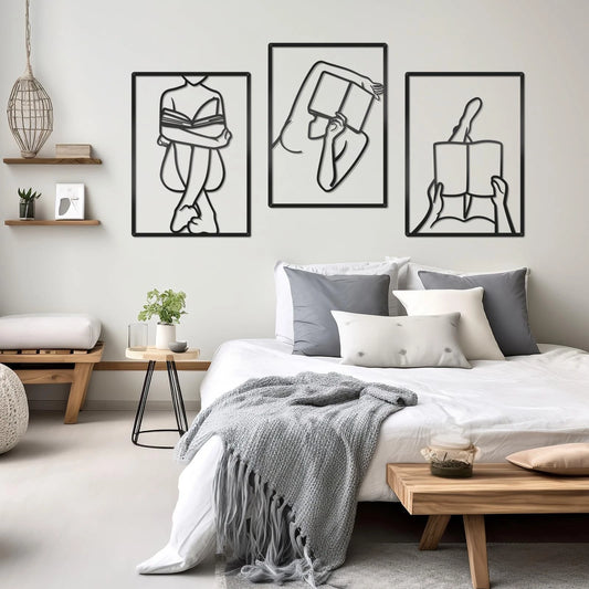 3 Pcs Female Minimalist Line Wall Art Black Abstract Wall Art for Reading Roo...