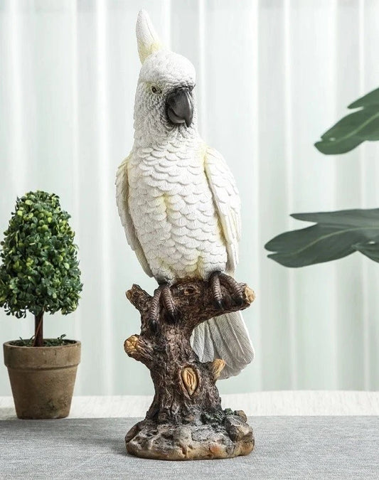 White Bald Parrot Bird Statue Fairy Sculpture Tabletop Figurine Home Decor Gifts
