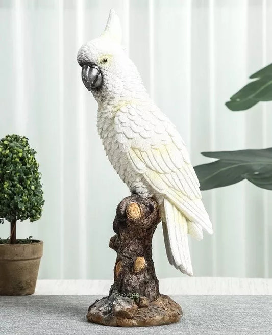 White Bald Parrot Bird Statue Fairy Sculpture Tabletop Figurine Home Decor Gifts